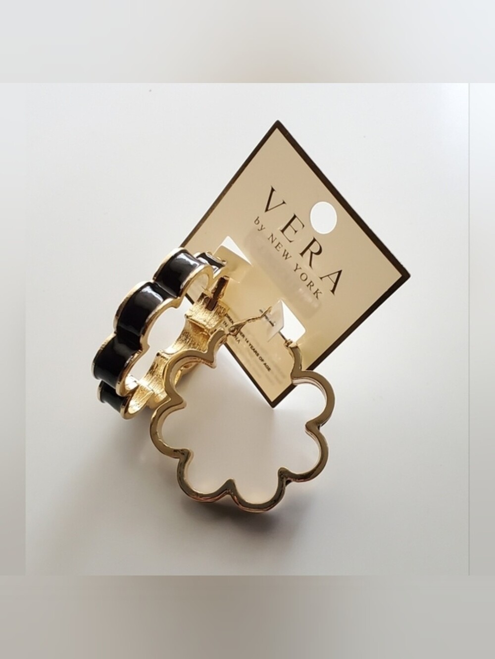Black & Gold Scalloped Flower Hoops
